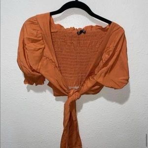 small front tie cropped blouse